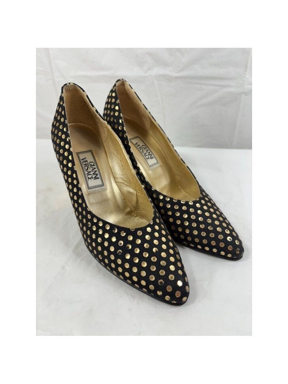 Gianni Versace Black and Gold Polka Dot Pumps Size 5.5